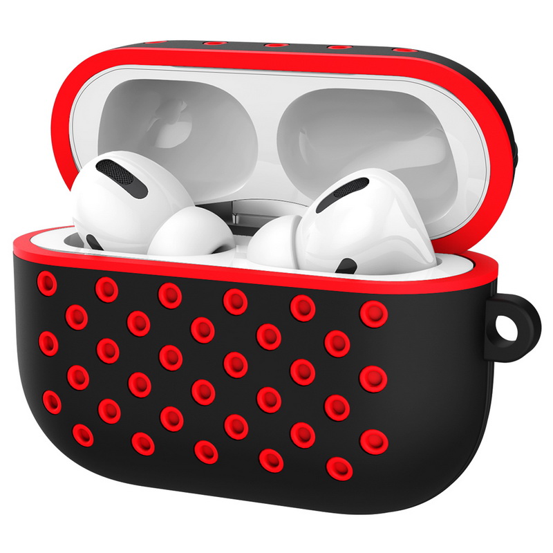 Airpod Pro Charging Case Honeycomb Mesh Sports Cover Skin with Clip (Black RED)